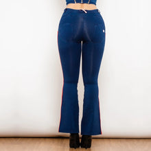 Load image into Gallery viewer, Shascullfites Melody Fashion White Red Side Stripe Flare Jeans Butt Lifting Female Casual Elasticity Dark Blue Denim Bell Pants
