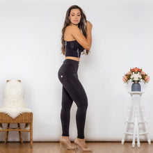 Load image into Gallery viewer, Shascullfites Melody Body Shaper Set Black Cotton Zipper Push Up Top Middle Waist Quick Dry Butt Lift Leggings Pant Sets
