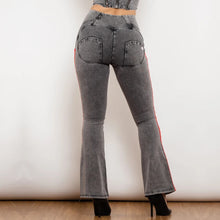 Load image into Gallery viewer, Shascullfites Melody Side Stripe Denim Jeans Fashion Stretch Bum Lift Flare Pants High Waist Grey Jeans
