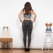 Load image into Gallery viewer, Shascullfites Melody Shaper Set Middle Waist Dark Thread Grey Jeans with Stripe Jeans Set Sexy Lift Denim Pants 2 Pieces Set
