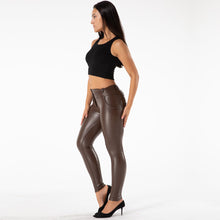 Load image into Gallery viewer, Shascullfites Tailored Butt Lift Brown Faux Leather Leggings Women Thick PU Leggings Hip Push Up Slim Pants Fitness Sports Tights Woman
