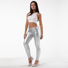 Load image into Gallery viewer, Shascullfites Melody Tailored Women Push Up Faux Leather Skinny PU Long Pants Club Bodycon Gym And Shaping Leggings Female Metallic
