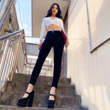 Load image into Gallery viewer, Shascullfites Melody Tailored Middle Waist Night Blue Chenille Casual Pants Sport Fashion Elastic Cotton Pants Elegant Gothic Women's Trousers Comfy Clothes
