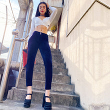 Load image into Gallery viewer, Shascullfites Melody Tailored Middle Waist Night Blue Chenille Casual Pants Sport Fashion Elastic Cotton Pants Elegant Gothic Women's Trousers Comfy Clothes
