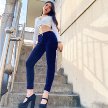 Load image into Gallery viewer, Shascullfites Melody Tailored Middle Waist Night Blue Chenille Casual Pants Sport Fashion Elastic Cotton Pants Elegant Gothic Women's Trousers Comfy Clothes
