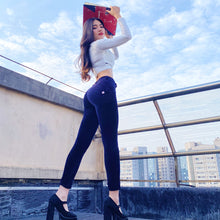 Load image into Gallery viewer, Shascullfites Melody Tailored Middle Waist Night Blue Chenille Casual Pants Sport Fashion Elastic Cotton Pants Elegant Gothic Women's Trousers Comfy Clothes
