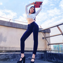 Load image into Gallery viewer, Shascullfites Melody Tailored Middle Waist Night Blue Chenille Casual Pants Sport Fashion Elastic Cotton Pants Elegant Gothic Women's Trousers Comfy Clothes
