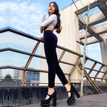 Load image into Gallery viewer, Shascullfites Melody Tailored Middle Waist Night Blue Chenille Casual Pants Sport Fashion Elastic Cotton Pants Elegant Gothic Women's Trousers Comfy Clothes
