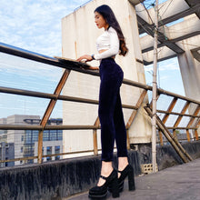 Load image into Gallery viewer, Shascullfites Melody Tailored Middle Waist Night Blue Chenille Casual Pants Sport Fashion Elastic Cotton Pants Elegant Gothic Women's Trousers Comfy Clothes
