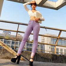 Load image into Gallery viewer, Shascullfites Melody Tailored Middle Waist Light Purple Chenille Velvet Pants Warm Women's Winter Causal Pants Bum Lift Sport Leggings High Elastic Pencil Pants
