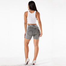 Load image into Gallery viewer, Shascullfites Tailored Push Up Fitness Yoga Sport Shorts Scrunch Butt Running Shorts Tight Elastic Denim Energy Yoga Shorts Grey
