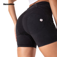 Load image into Gallery viewer, Shascullfites Tailored Butt Lift Slim Fit High Waist Yoga Sport Shorts Hip Push Up Fitness Denim Shorts Tummy Control Workout Shorts
