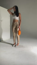 Load and play video in Gallery viewer, Shascullfites Shaping Tailored Latex Metallic Leggings Faux Leather Leggings Mid Waist Ankle Length Pants Women Leggings Gold Sports Wear
