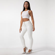 Load image into Gallery viewer, Shascullfites Tailored Scrunch Bum Leggings Push Up Faux Leather Pants Stretchy High Waisted Yoga Pants White Women's Sports Pants
