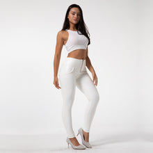Load image into Gallery viewer, Shascullfites Tailored Scrunch Bum Leggings Push Up Faux Leather Pants Stretchy High Waisted Yoga Pants White Women's Sports Pants
