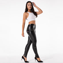 Load image into Gallery viewer, Shascullfites Tailored Black PU Leather Pants Women Skinny Push Up Leggings Elastic Trousers Zipper Deco Cuffs Biker Pants Streetwear
