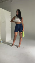Load and play video in Gallery viewer, Shascullfites Melody Tailored High Waisted Denim Workout Shorts Women Stretchy Athletic Shorts Soft Women Fitness Yoga Biker Shorts
