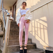 Load image into Gallery viewer, Shascullfites Melody Tailored Knitted Women's High Waist Pink Chenille Pants Fleece Slim Fit Sport Pants Women Plus Size Casual Push Up Cotton Trousers
