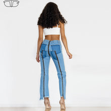 Load image into Gallery viewer, Shascullfites Women Split Straight Jeans Women Club Dancing Pants Light Blue Denim Pants Slim Fit Zipper Jeans
