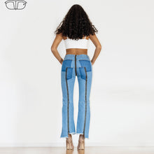 Load image into Gallery viewer, Shascullfites Women Split Straight Jeans Women Club Dancing Pants Light Blue Denim Pants Slim Fit Zipper Jeans
