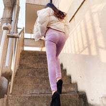 Load image into Gallery viewer, Shascullfites Melody Tailored Women's Elegant Velvet Pants Solid Color High Elastic Warm Slim Booty Lifting Leggings High Waist Light Purple Chenille Straight Pants
