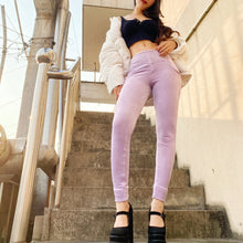 Load image into Gallery viewer, Shascullfites Melody Tailored Women's Elegant Velvet Pants Solid Color High Elastic Warm Slim Booty Lifting Leggings High Waist Light Purple Chenille Straight Pants
