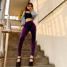 Load image into Gallery viewer, Shascullfites Melody Tailored Autumn Winter Fashion Velvet Warm Solid High Waist Purple Chenille Leggings Knit Stretch Thermal Soft Leggings Comfortable Pants
