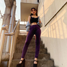 Load image into Gallery viewer, Shascullfites Melody Tailored Autumn Winter Fashion Velvet Warm Solid High Waist Purple Chenille Leggings Knit Stretch Thermal Soft Leggings Comfortable Pants
