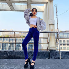 Load image into Gallery viewer, Shascullfites Melody Tailored High Waist Royal Blue Chenille Velvet Leggings Scrunch Bum Leggings Chenille Winter Warm Pants for Women
